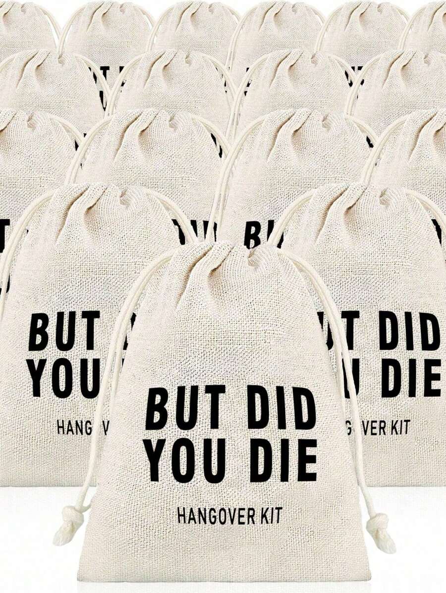 6件/12件套装 - 爱心主题宿醉急救包，含亚麻布袋和急救包，单身派对用品的完美之选
