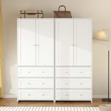 VOWNER 71" Large Wardrobe Closet With Mirror, Freestanding Bedroom Armoire With 3/6 Large Drawers & 2/4 Doors, Clothes Storage Organizer Cabinet For Bedroom, Gifts For Halloween & Thanksgiving - 白色-2個衣櫃 - 查看 6