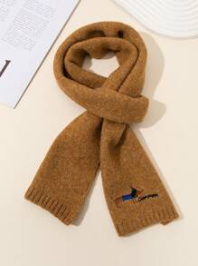 1pc Dog Animal English Embroidery Cute & Fun Warm Fleece Solid Color Scarf, Suitable For Autumn/Winter Outdoor Keep Warm, Children's Gift, Skiing, Party, New Year Outfit - Puppy Embroidered Scarf - View 10