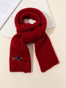 1pc Dog Animal English Embroidery Cute & Fun Warm Fleece Solid Color Scarf, Suitable For Autumn/Winter Outdoor Keep Warm, Children's Gift, Skiing, Party, New Year Outfit - Puppy Embroidered Scarf - View 7