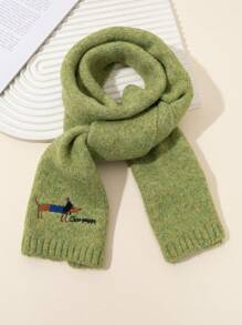 1pc Dog Animal English Embroidery Cute & Fun Warm Fleece Solid Color Scarf, Suitable For Autumn/Winter Outdoor Keep Warm, Children's Gift, Skiing, Party, New Year Outfit - Puppy Embroidered Scarf - View 9