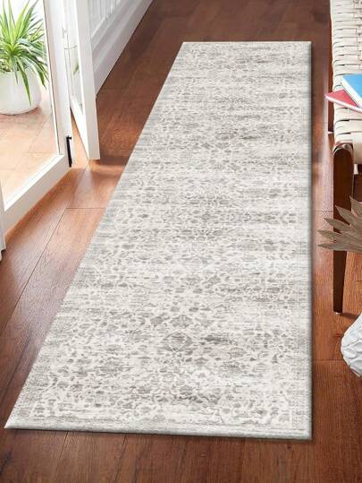 1pc Gray European Retro Boho Style Crystal Velvet Area Rug, 850g/M², 0.8cm Thick, Rectangle, Non-Slip Washable, Decorative Carpet For Living Room, Kitchen, Dining Room, Office, All Seasons