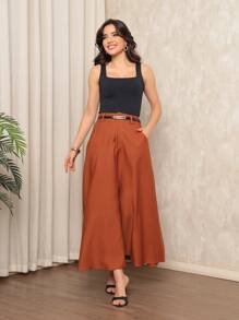 Long Tailored Skirt With Belt Fashion Elegance - màu nâu - Xem 1