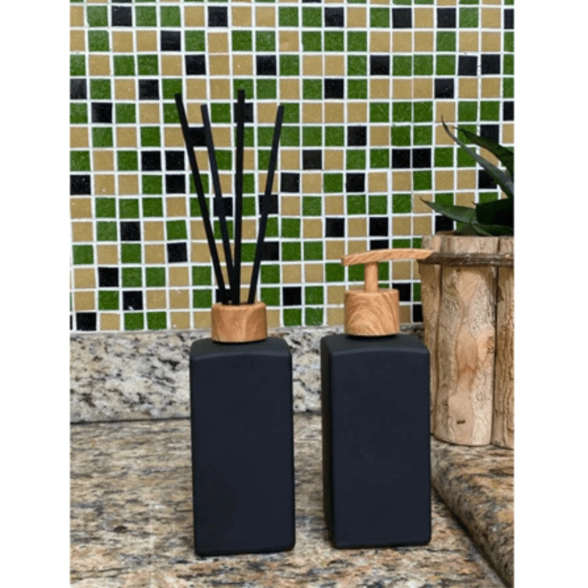 Modern Matte Black And Wood Bathroom Sink Kit With Soap Dish And ...