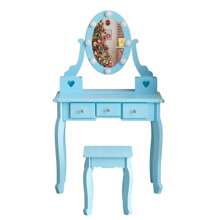Kids Girls Vanity Table Set Makeup Dressing Table Stool Mirror With 3 Drawers