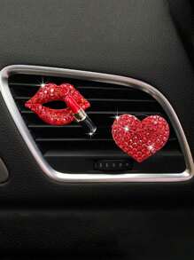 2pcs/Set Red Rhinestone Lips And Hearts Air Vent Clip For Car Decoration - Red - View 14