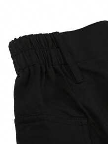 Pantalones cortos cargo de mujer de unicolor, vintage, elásticos, informales, de cintura baja, con bolsillos para el uso en discotecas y ropa de calle - Negro - Ver 7