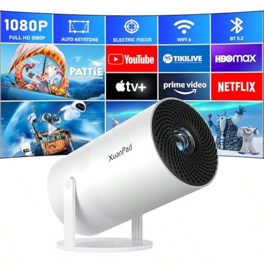 Mini Projector Full HD 1080P Portable Projector With Android WiFi 6 Bluetooth Auto Vertical Correction 180°Rotatable Outdoor Movie Projector For Phone - A--16000LElectricFocus+Android系統 - 查看 1