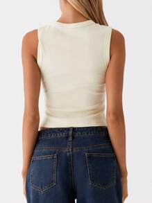 Women Y2k Button Down Crop Tops Casual Summer Solid Color Crop Shirt Knit Ribbed Button Front Long Sleeve Shirt For Club Streetwear Aesthetic Grunge Clothes - Beige - View 5
