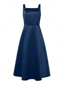 Women Sexy Sleeveless Strappy High Waist A-Line Sundress Dresses Holiday Party Swing Midi Dress - 深藍色 - 查看 5