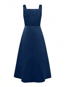 Women Sexy Sleeveless Strappy High Waist A-Line Sundress Dresses Holiday Party Swing Midi Dress - 深藍色 - 查看 6