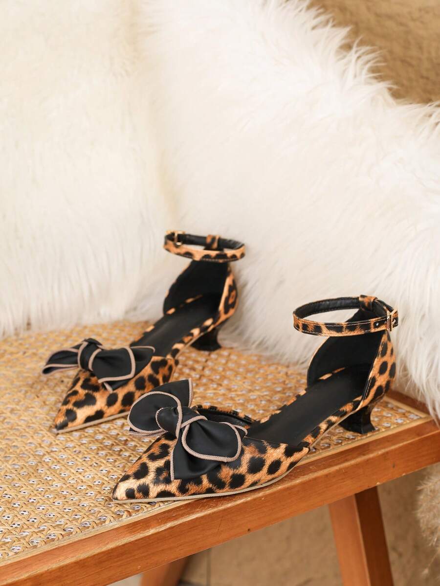 2024 Autumn New Style Women Leopard Print HollowOut Chunky Heels
