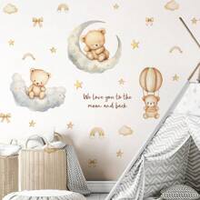 30x114CM Cute Cartoon Bear, Cloud, Moon & Star Wall Sticker, PVC Wall Decal Decoration For Home, Window, Birthday, Graduation Ceremony - Multicolor - View 9