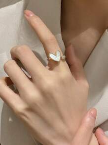 1pc Elegant Luxury Heart Shaped Adjustable Open Ring For Women Valentines,Mom,Mother,Mother's Day,Gift