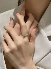 1pc Elegant Luxury Heart Shaped Adjustable Open Ring For Women Valentines,Mom,Mother,Mother's Day,Gift