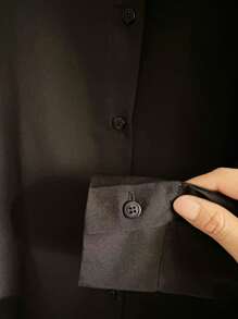 ISADORA MODA Women's Long Sleeve Shirt In Polyester Fabric, One Button On The Cuffs, White And Black, Pmg - màu đen - Xem 3