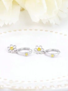 Orecchini a cerchio con pendente a fiore in zirconia cubica d'argento, ipoallergenici per donna, adatti per uso quotidiano e come regalo di compleanno o per San Valentino
