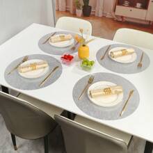 1pc/4pcs/6pcs Round Sand-Textured PVC Heat Resistant Non-Slip Placemats For Hotel/Restaurant Dining Table, Waterproof & Washable Kitchen Table Mats - Sand Placemat - View 7