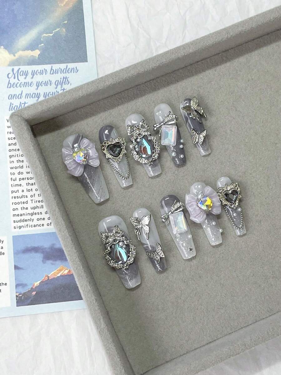 10件装小萌蝴蝶猫眼细闪粉优雅不羁显白可佩戴美甲指甲