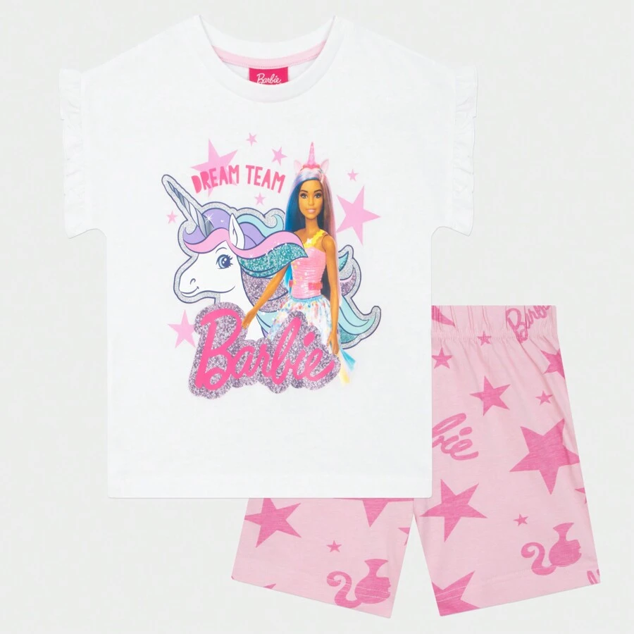 Girls Pyjamas | Girls' Barbie Pyjama Sets | Kids Pink Unicorn Pyjamas | Officially Licensed - Pink - View 1