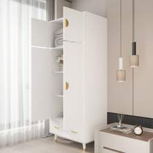 Density Board Pasted With Triamine, White, Golden Copper Feet, 4 Doors, 2 Drawers, With Clothes Rail, Wooden Wardrobe