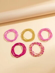 5pcs/Set Retro Boho Style Colorful Beaded Multi-Layer Belly Chain, Women Fashion Beach Holiday Sexy Body Jewelry Gift (Beads Color Order Randomly)