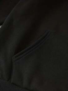 Cartoon Letter Print Drop Shoulder Drawstring Thermal Lined Hoodie - Black - View 4