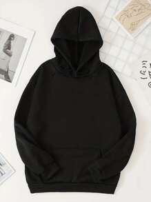 Cartoon Letter Print Drop Shoulder Drawstring Thermal Lined Hoodie - Black - View 2