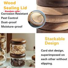 Glass Food Storage Containers With Airtight Wooden Lids, Glass Jars For Home & Office Use, Clear Glass Canisters For Tea, Coffee Beans, Nuts, Spices, Sugar, Overnight Oats, Cereal, Rice, Candy Storage