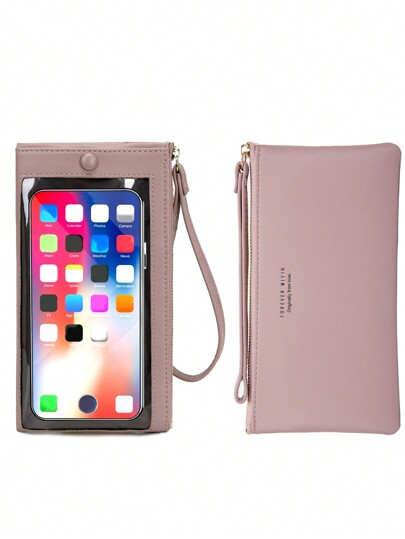 MIYIN Portefeuille de téléphone tactile à la mode, portefeuille long avec fente pour carte et dragonne, sac de téléphone multifonctionnel, portefeuille à fermeture éclair avec graphique de lettre minimaliste en PU, sac embrayage décontracté moderne et minimaliste pour femme, portefeuille léger mode pour les travailleuses de col blanc, étudiantes, travail, bureautique, anniversaire, couple, cadeau d'anniversaire pour femme, portefeuille, porte-monnaie