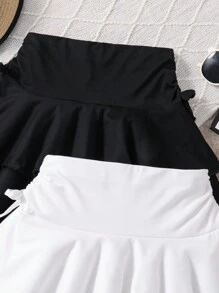 2pcs Solid Color Bow Knit Skater Skirts For Tween Girls - Multicolor - View 4