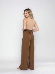 Duna Women's Wide Leg Pants With Zipper And Pocket