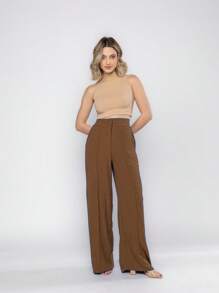 Duna Women's Wide Leg Pants With Zipper And Pocket