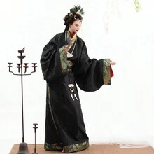 1pc Hanfu, Modified Straight-Hem Women's Early Autumn Jacquard Slimming Traditional Chinese Style Dress, Breathable Everyday Wear, Summer - Black - View 3