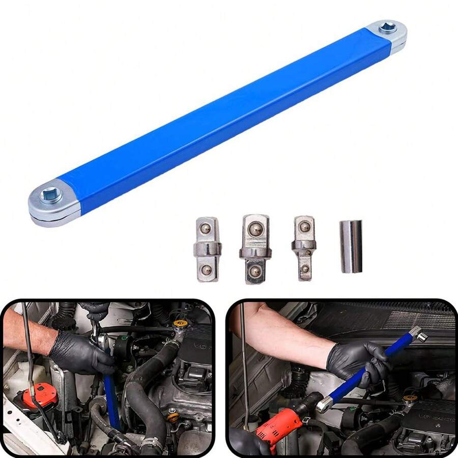 偏置延长扳手高碳钢 15.4 英寸冲击套筒棘轮扳手工具，带 1/4 英寸 3/8 英寸 1/2 英寸方形扳手