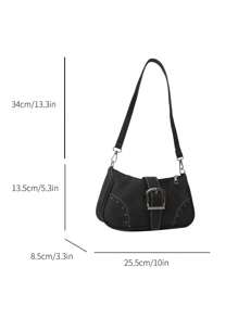 White Vintage Rivet Women's Chain Shoulder Bag - Black - View 6