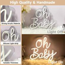 1 pezzo Luce al neon decorativa "Oh Baby" bianco caldo, 30,5 x 28 cm, decorazione artistica a LED per parete, adatta per casa, ufficio, club, decorazione da appendere per parete per compleanni di bambini, alimentata tramite USB. Serie di luci al neon adatta per giochi, insegne al neon per decorazione di stanza da gioco, camera da letto, festa, regalo per feste, matrimoni, cerimonie di fidanzamento, personalizzabile, regalo per giovani, bambini, vacanze