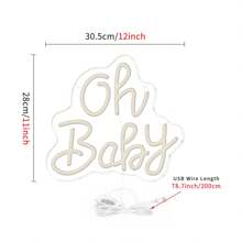 1 pezzo Luce al neon decorativa "Oh Baby" bianco caldo, 30,5 x 28 cm, decorazione artistica a LED per parete, adatta per casa, ufficio, club, decorazione da appendere per parete per compleanni di bambini, alimentata tramite USB. Serie di luci al neon adatta per giochi, insegne al neon per decorazione di stanza da gioco, camera da letto, festa, regalo per feste, matrimoni, cerimonie di fidanzamento, personalizzabile, regalo per giovani, bambini, vacanze