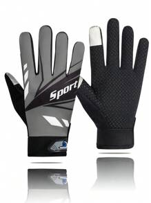 1 双薄款男士防滑骑行/登山/驾驶手套，触摸屏友好且保暖 - 灰色 - 查看 1