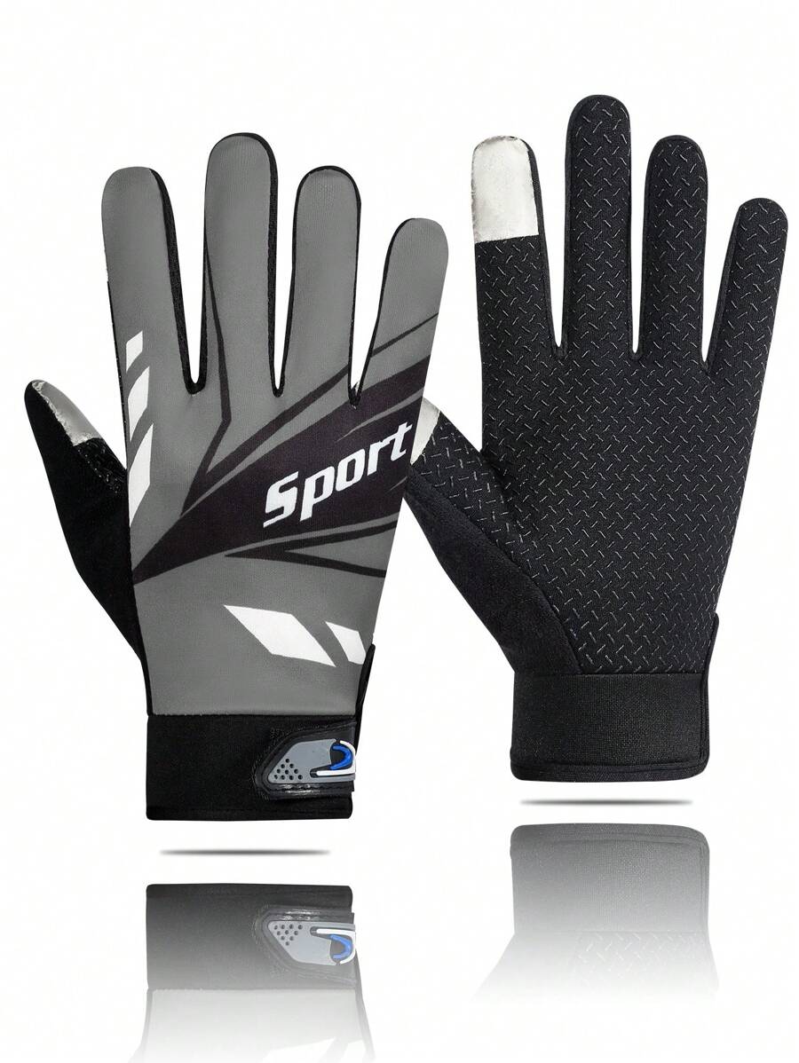 1 双薄款男士防滑骑行/登山/驾驶手套，触摸屏友好且保暖 - 灰色 - 查看 1