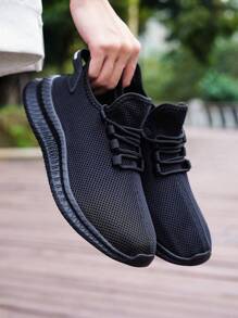 Men's Sports Shoes Breathable Lightweight Running Shoes Mesh Slip-On Casual Shoes For Hiking And Travel - Black - View 2