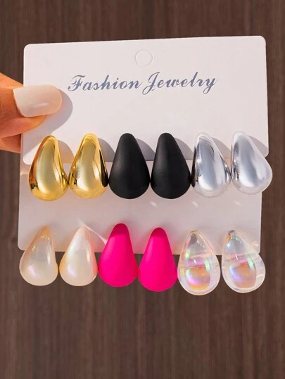 2/6/12 件时尚轻质 CCB 材质泪珠耳环和耳钉套装，适合女性全年日常佩戴