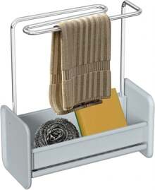 Soporte para esponjas con bandeja de goteo, compartimento para el fregadero de la cocina, cepillo para esponjas, jabonera, soporte para paños de cocina