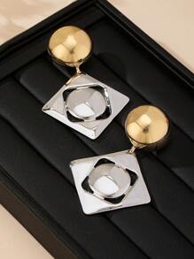 1 Pair Exaggerated Luxurious Fashionable Personalized Geometric Square & Rhinestone Color Block Metal Hoop Earrings For Women - Multicolor - View 8