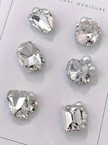 Set de Cristales Brillantes y Claros para Decoración de Uñas - 24 Piezas de Gemas Planas para Decoraciones de Manicura DIY, 8-11 mm, Formas de Corazón y Cuadrado, 6 Compartimentos, Suministros para Uñas, Encantos para Uñas - Rosa Pálido - Ver 7