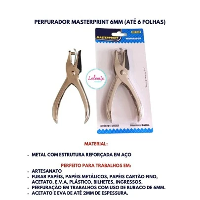 Furador Alicate Perfurador Papel 1 Furo 6mm Eva Circulo Scrapbook Masterprint