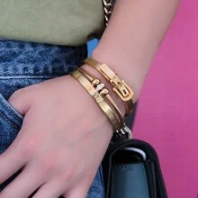 3pcs/Set Business & Casual Party Gift Accessory Bracelet, Mixed Square, Round Bead, Roman Numeral Stainless Steel Couple Jewelry