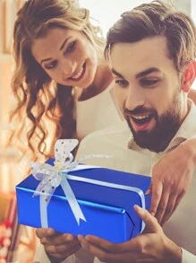 1卷哑光金属质感包装纸，蓝色，适用于感恩节、婚礼、万圣节等各种场合，纯色包装纸，礼品包装纸，完美适用于婚礼、情人节、生日、圣诞节、DIY花束、金属圣诞礼品包装纸、DIY圣诞装饰纸、纯色图案、哑光包装纸、万圣节、感恩节装饰、秋季、冬季 - 藍色 - 查看 6