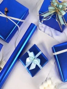 1卷哑光金属质感包装纸，蓝色，适用于感恩节、婚礼、万圣节等各种场合，纯色包装纸，礼品包装纸，完美适用于婚礼、情人节、生日、圣诞节、DIY花束、金属圣诞礼品包装纸、DIY圣诞装饰纸、纯色图案、哑光包装纸、万圣节、感恩节装饰、秋季、冬季 - 藍色 - 查看 3