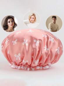 1 pieza Gorro de baño impermeable de doble capa con estampado de lazo, gorra protectora para el cabello para la cocina, limpieza, ducha, unisex